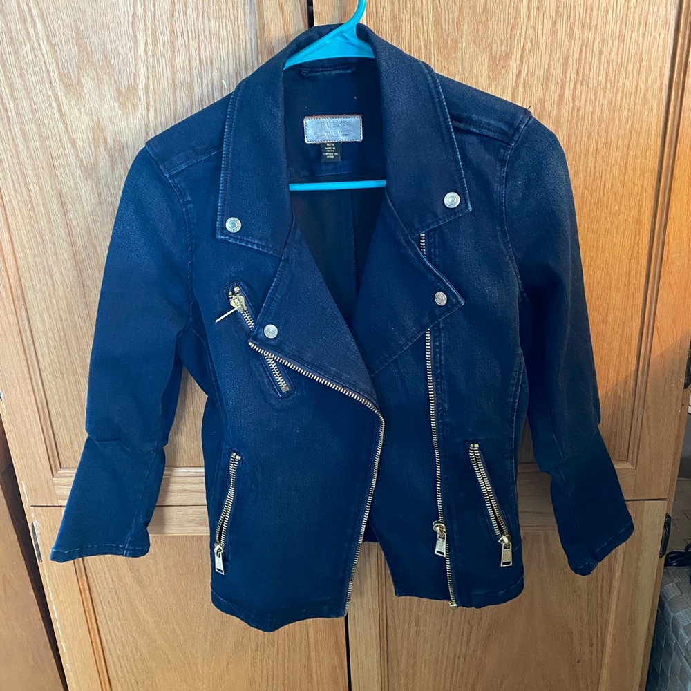 Guess med/small dark blue denim zipper jacket.